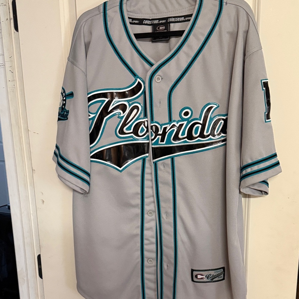 Florida marlins Embroidered Baseball Jersey with Teal Trim